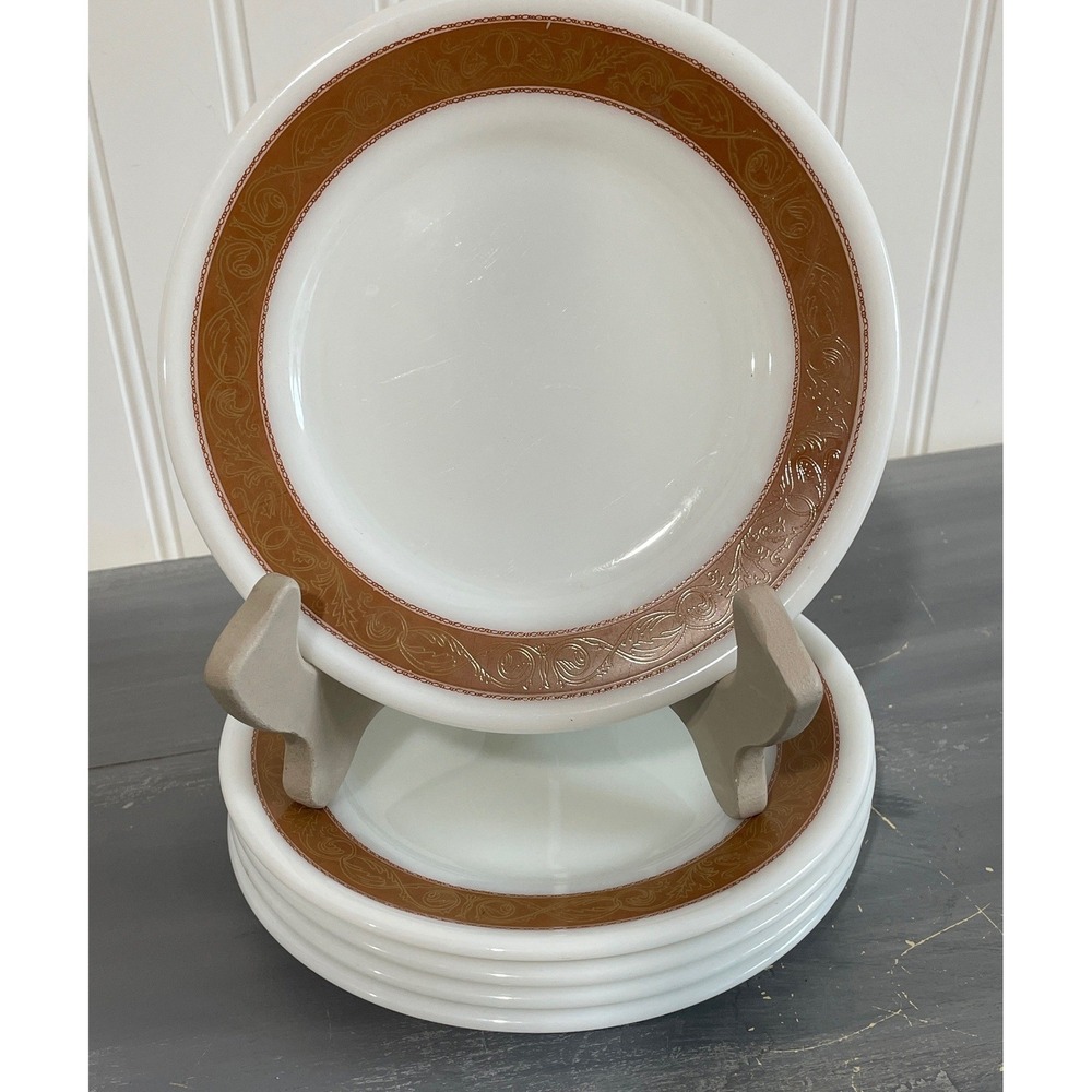 Vintage Pyrex 6.75" Copper Filigree Milk Glass Bread and Butter Plates Set of 5‎